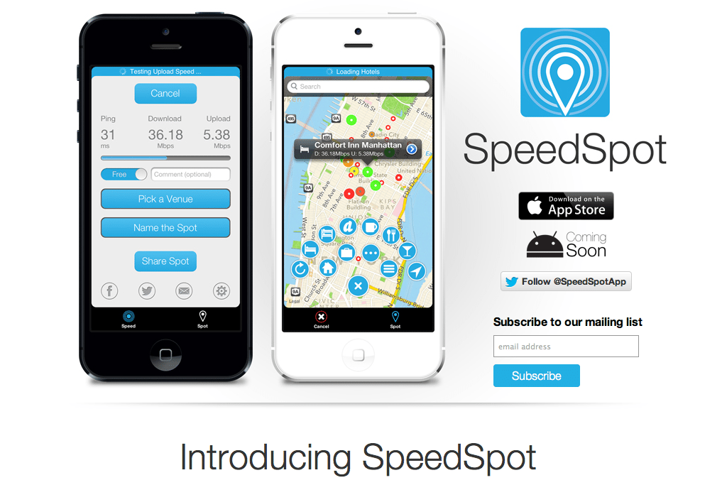 SpeedSpot is an iOS app that helps users find the fastest Wi-Fi hotspot in a city. 
