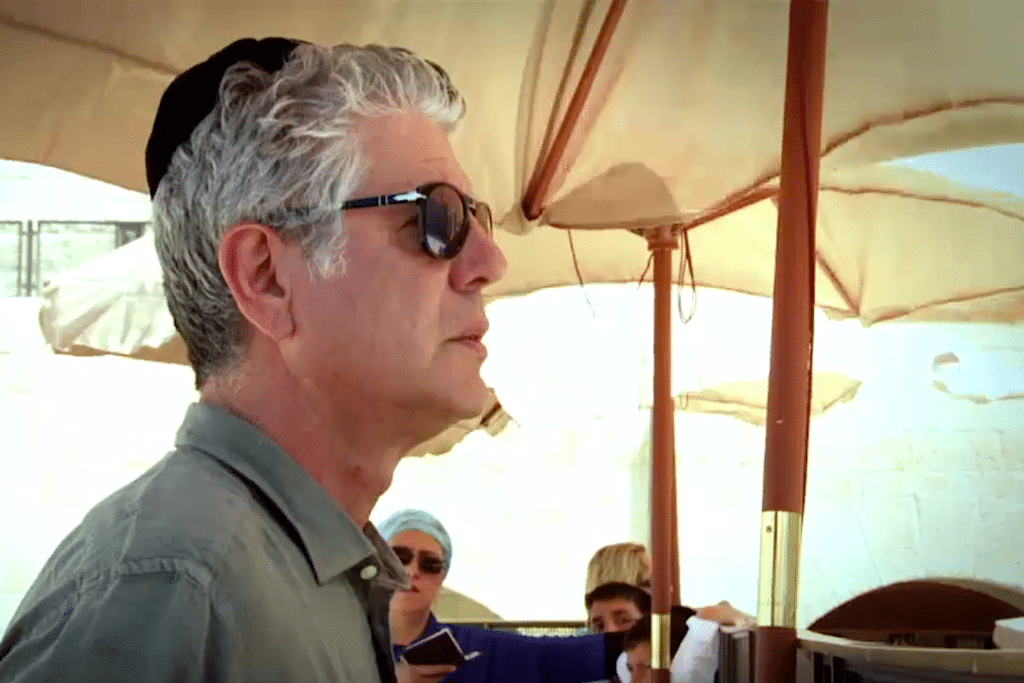 Anthony Bourdain looks at the Western Wall in Jerusalem. 