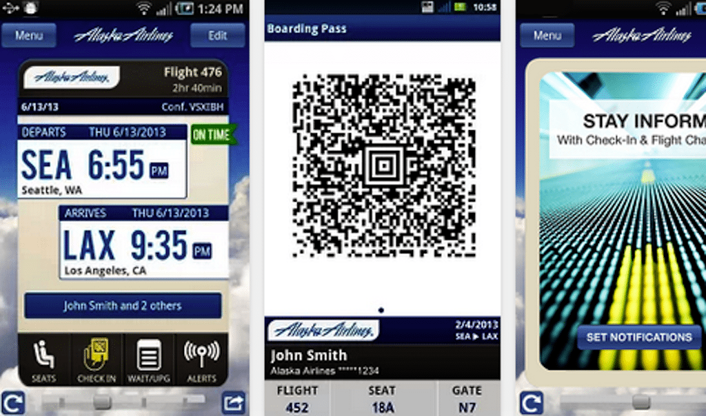 Alaska Airlines Android (above) and iOS apps now support award-flight booking, and the airline just added Google Wallet for miles' tracking.