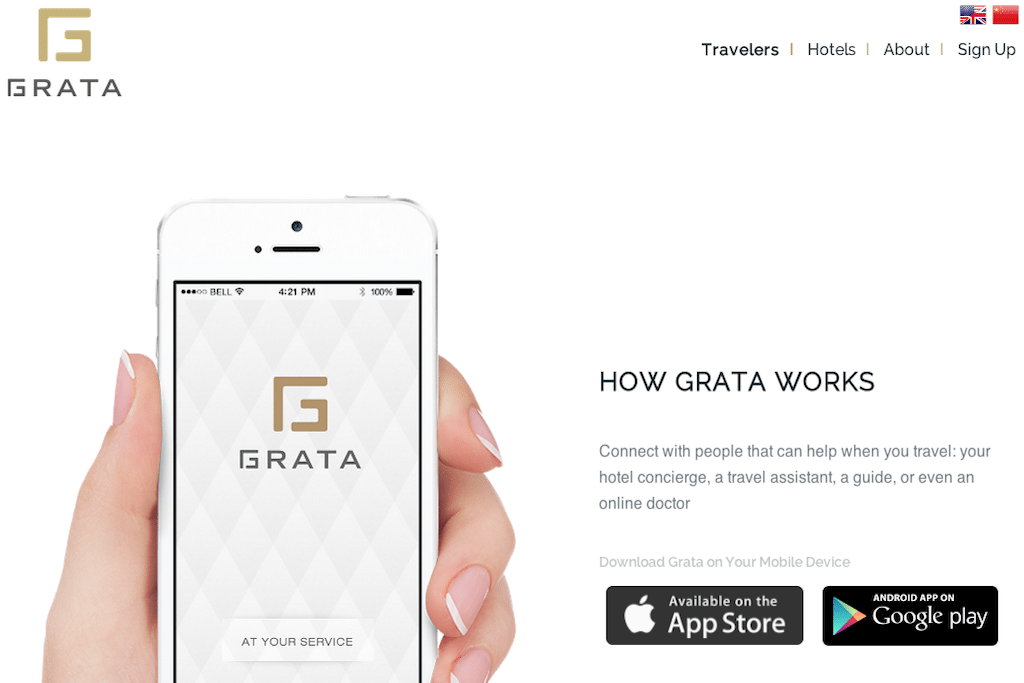 Grata is a chat app that connects travelers with hotel concierges and boutique travel agents for help with reservations, room service, and flight bookings.
