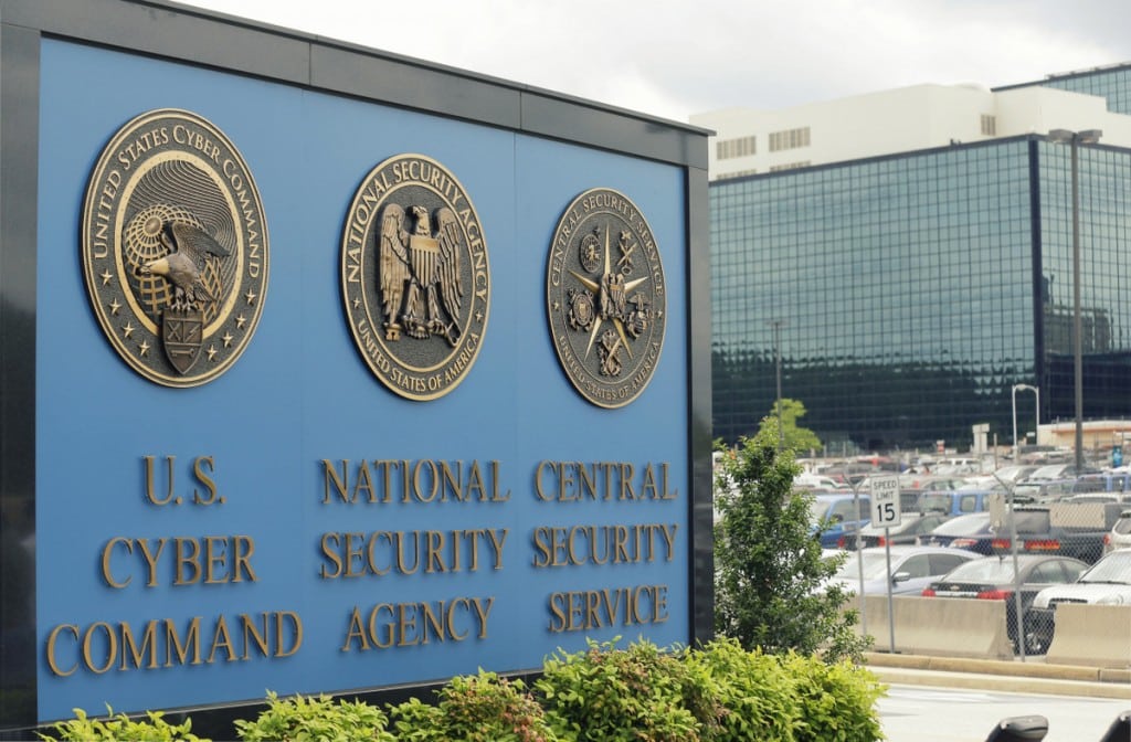 The sign outside the National Security Agency (NSA) campus in Fort Meade, Md.