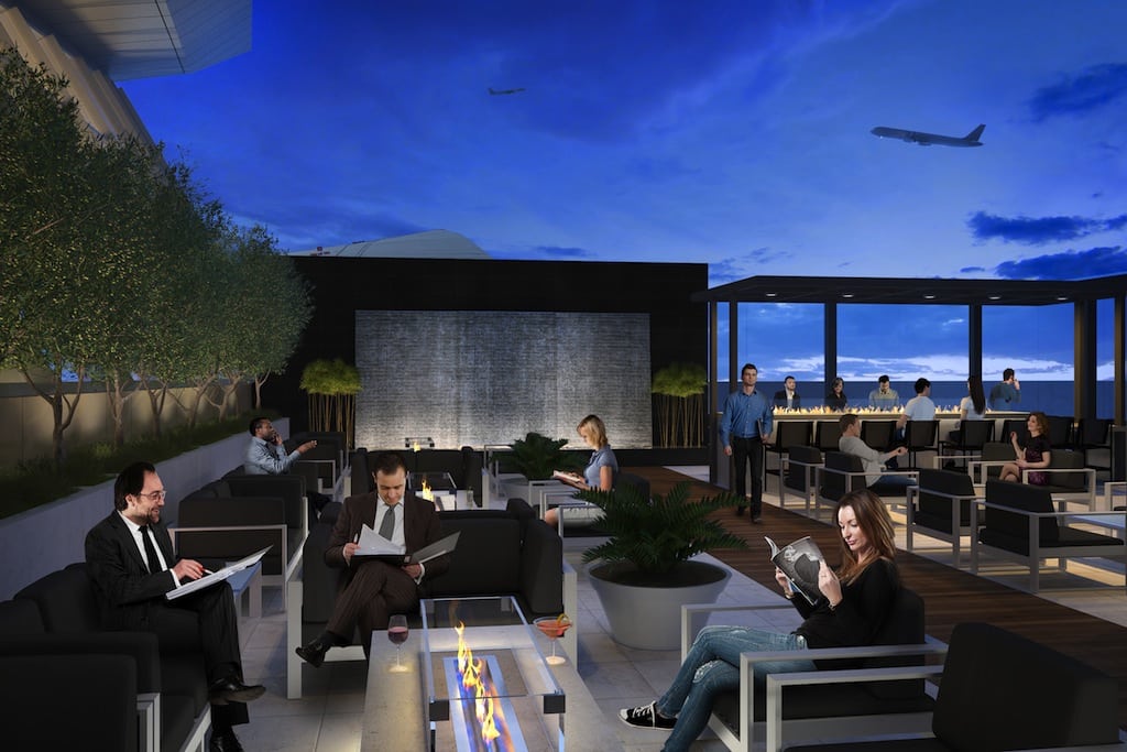 The lounge features an impressive outdoor patio overlooking the Hollywood hills.