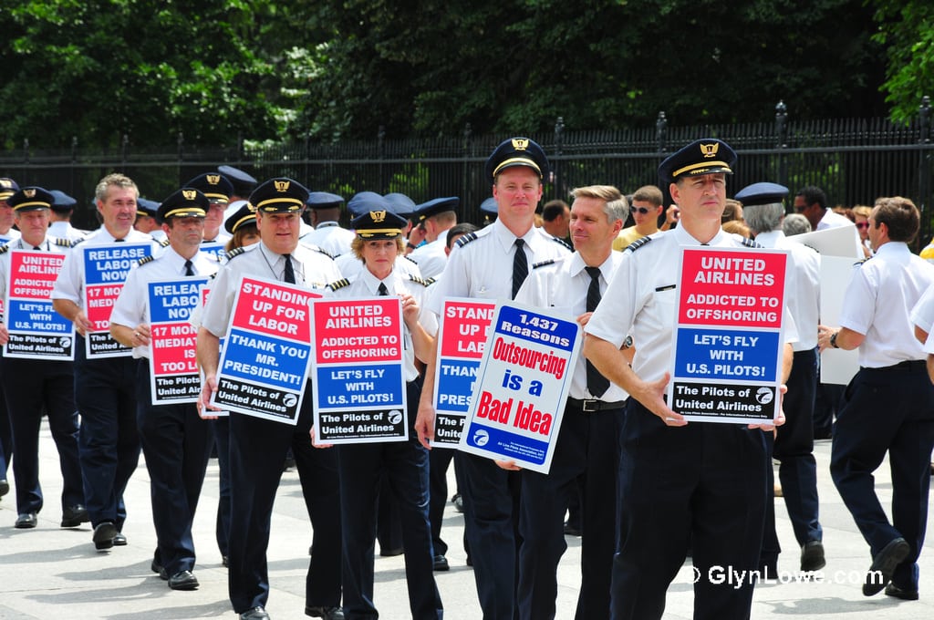 Pilots protest United Airlines labor policies in 2012. 