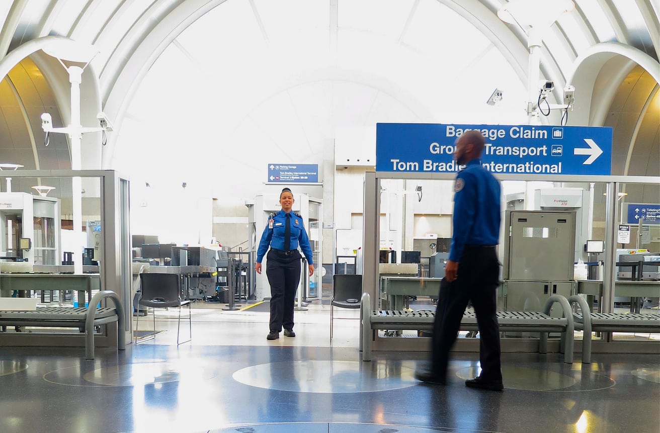 TSA agents at Los Angeles' International terminal. 