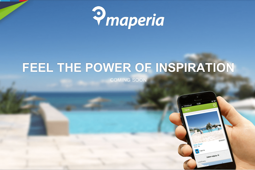A screen grab of Maperia's landing page. The inspiration travel app suggests unique attractions in new cities. 