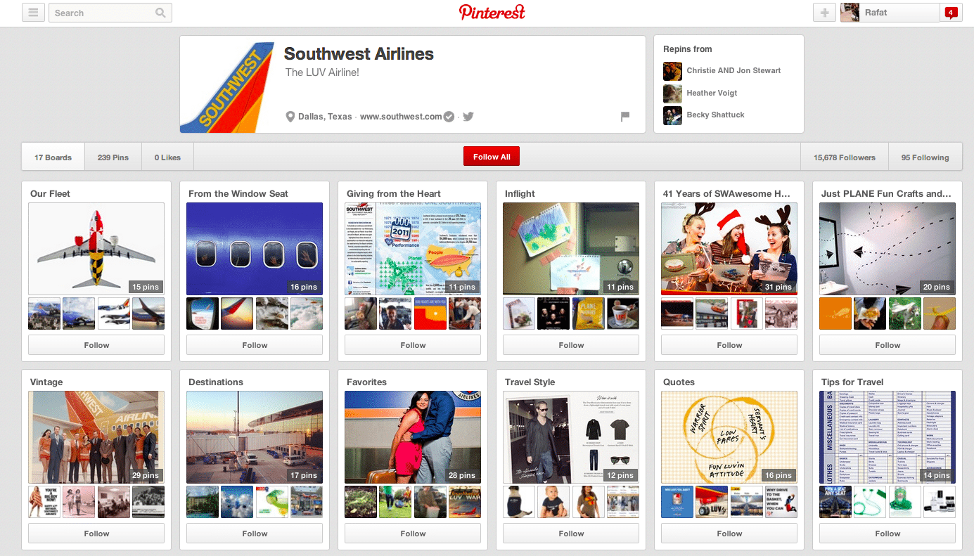 Southwest Airlines has 17 boards and 239 pins on Pinterest. 