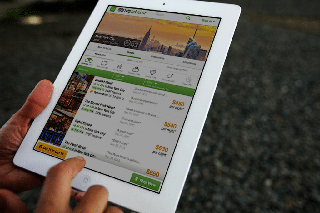 A travelers searches TripAdvisor for hotels in New York City. 