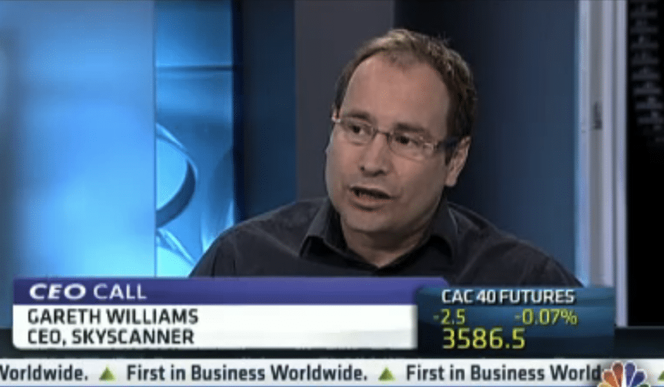 Skyscanner CEO Gareth Williams being interviewed on CNBC. 