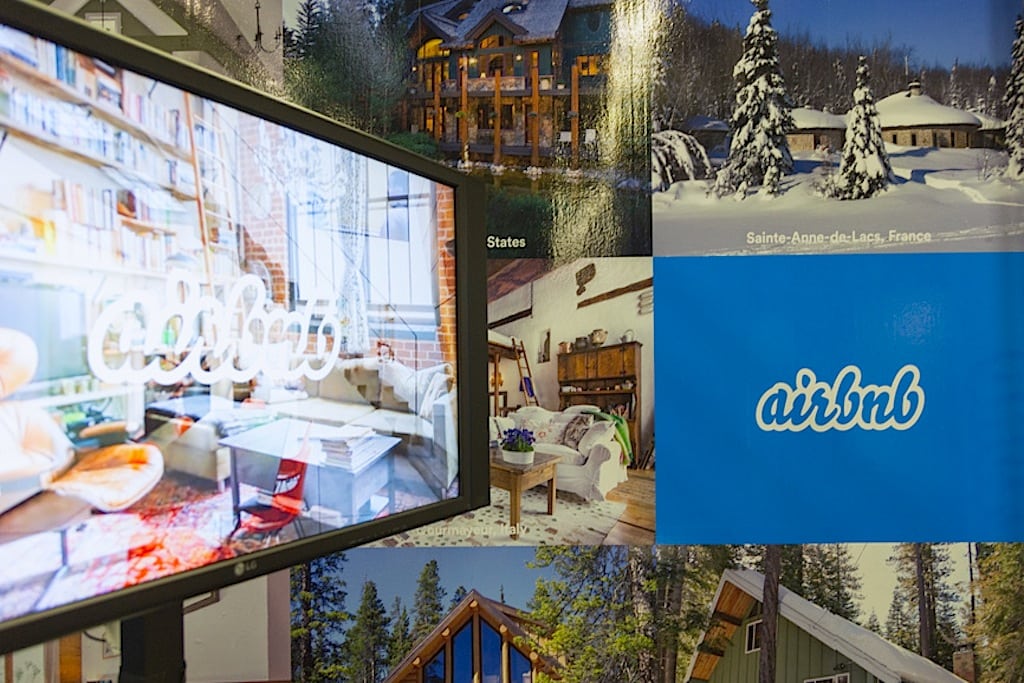 An Airbnb display set up at a launch event in Modena, Italy. 