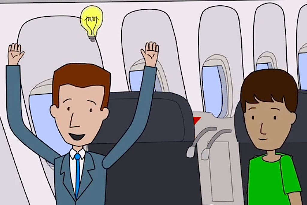 A graphic from the video explaining how flyers in Turkish Airlines' Business Class can watch startups pitches in-flight. 