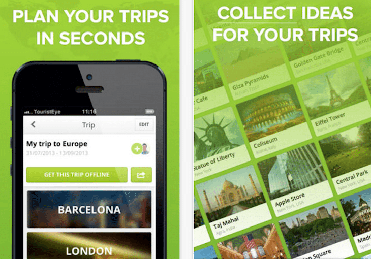 The Tourist Eye app enables users to collect attractions and destinations for trip-planning and bucket list purposes.