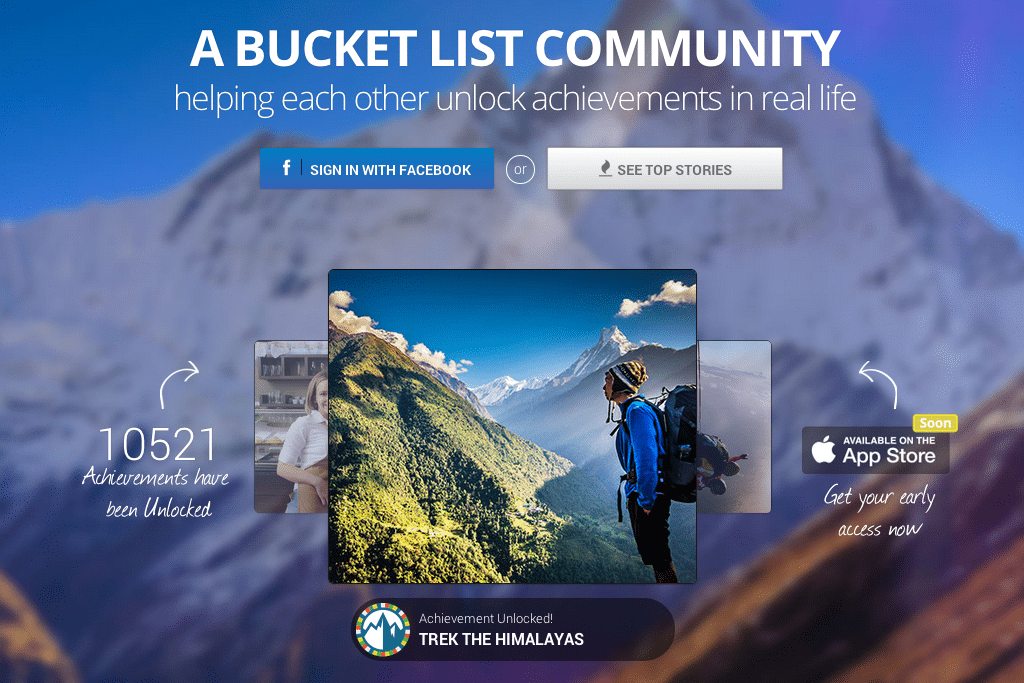 Bucketlistly is a community of travelers that help each other reach their goals in real life. Users create a "bucket list" of achievements or adventures they'd like to accomplish or have, ask others for advice or ideas, and keep track of which items they've checked off.
