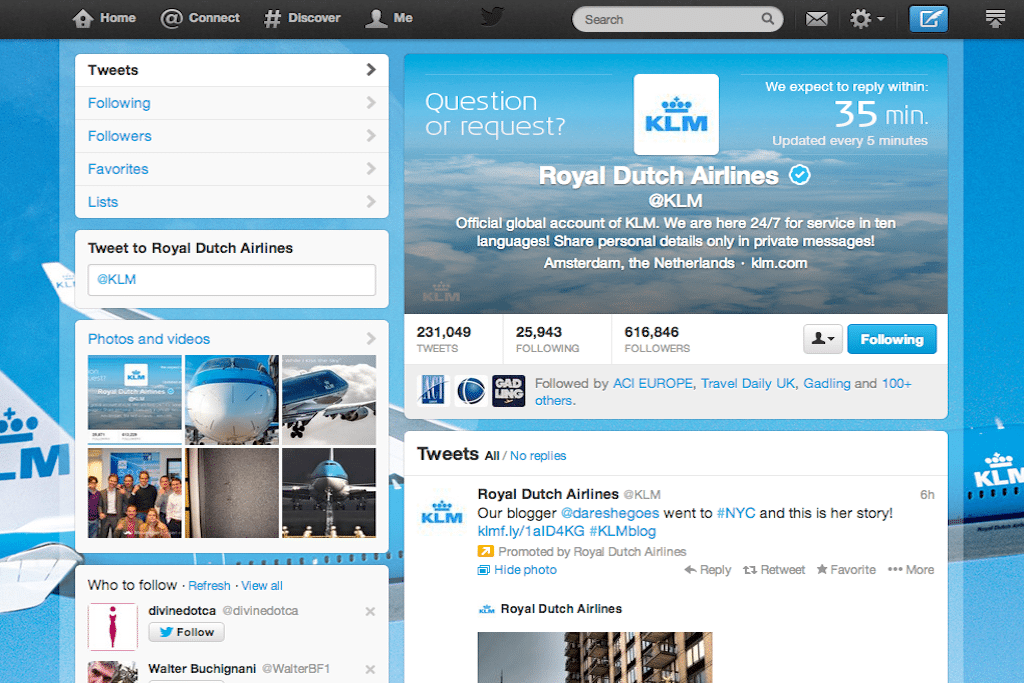 KLM customers can now see customer service wait times on Twitter. 