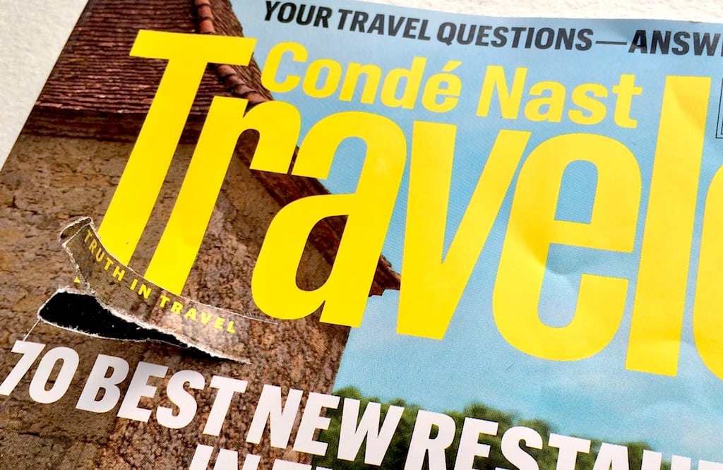 The "Truth in Travel" logo on the cover of Conde Nast Traveler. 