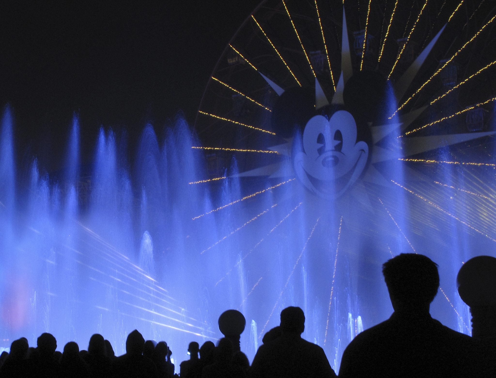 People watch the "World of Color" show at Disneyland in Anaheim, California.