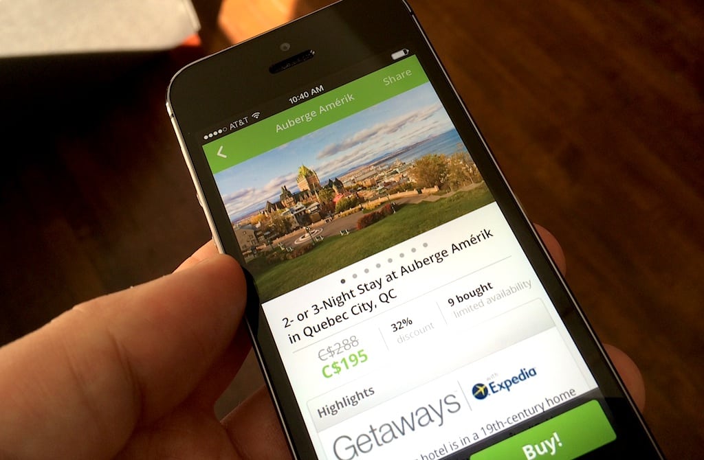 Groupon's existing app offers hotel deals from its partner Expedia. 