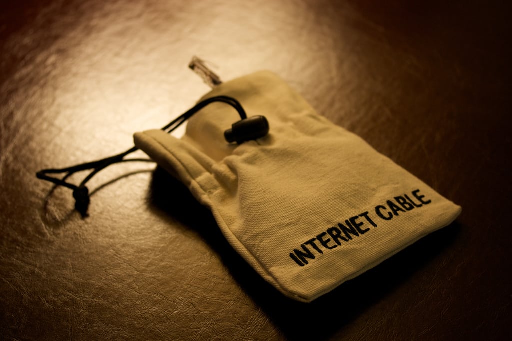 An old Internet cable bag at a hotel in Sacramento, California. 
