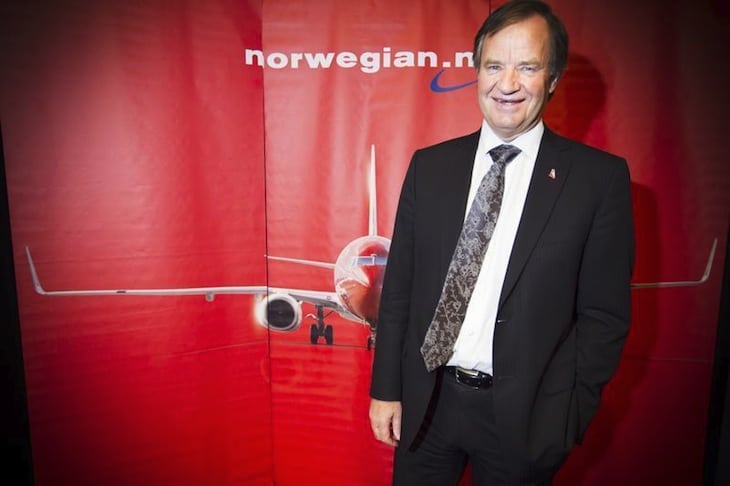 CEO of Norwegian Air Shuttle, Bjoern Kjos, poses at a news conference where he spoke about the low-cost airline's plans to buy 222 new aircraft in Oslo 25 January 2012. REUTERS/Heiko 