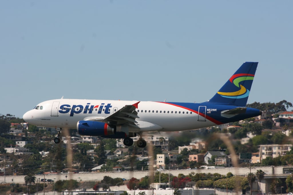 Spirit Airlines prepares to land at San Diego Airport. 