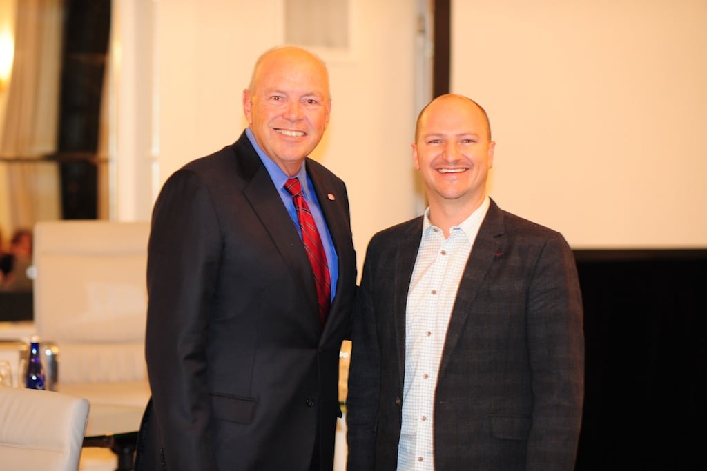 Lee Pillsbury, left, the owner of Thayer Lodging Group, is seen above with Patrick Bosworth, right, co-founder of Duetto Research, at the Revenue Strategy Summit in New York City in November 2013. 