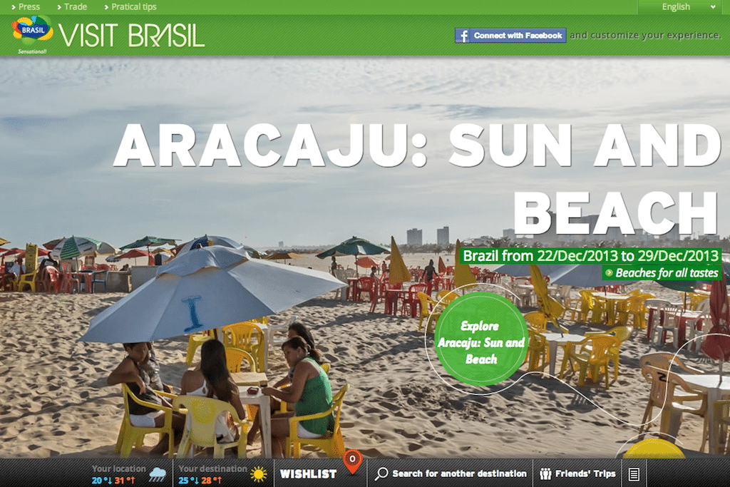 The home page of Visit Brasil. 