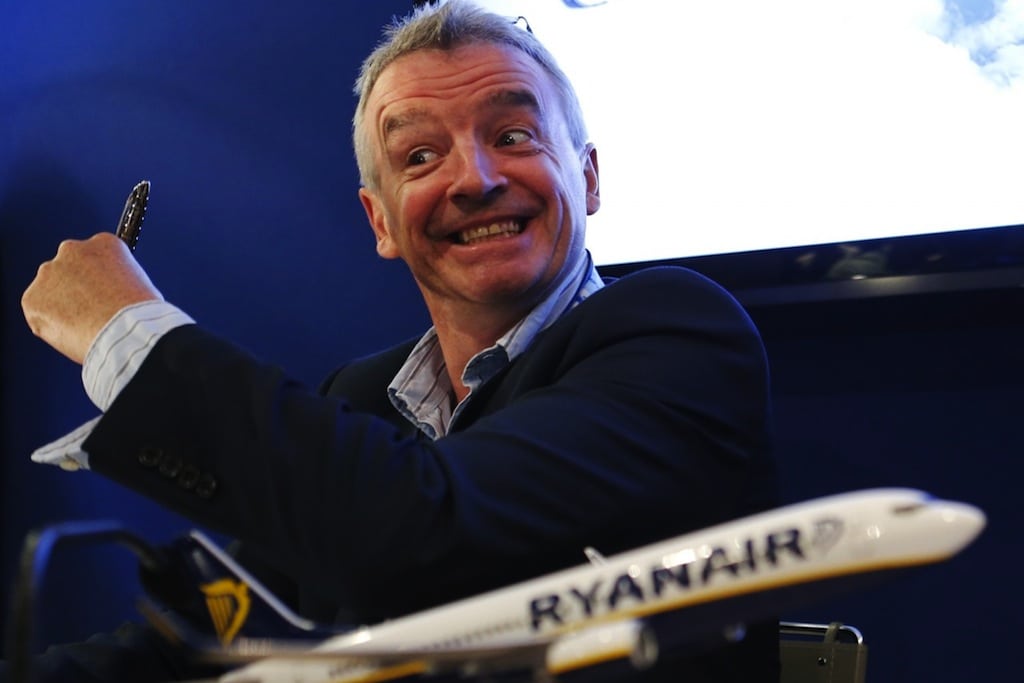 Ryanair Chief Executive Michael O'Leary gestures during a signing ceremony at the 50th Paris Air Show, at the Le Bourget airport near Paris, June 19, 2013.