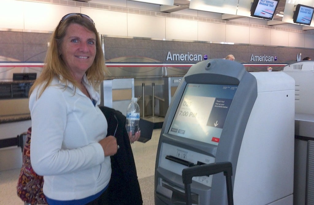 An American Airlines check-in kiosk at Dallas/Fort Worth International Airport.