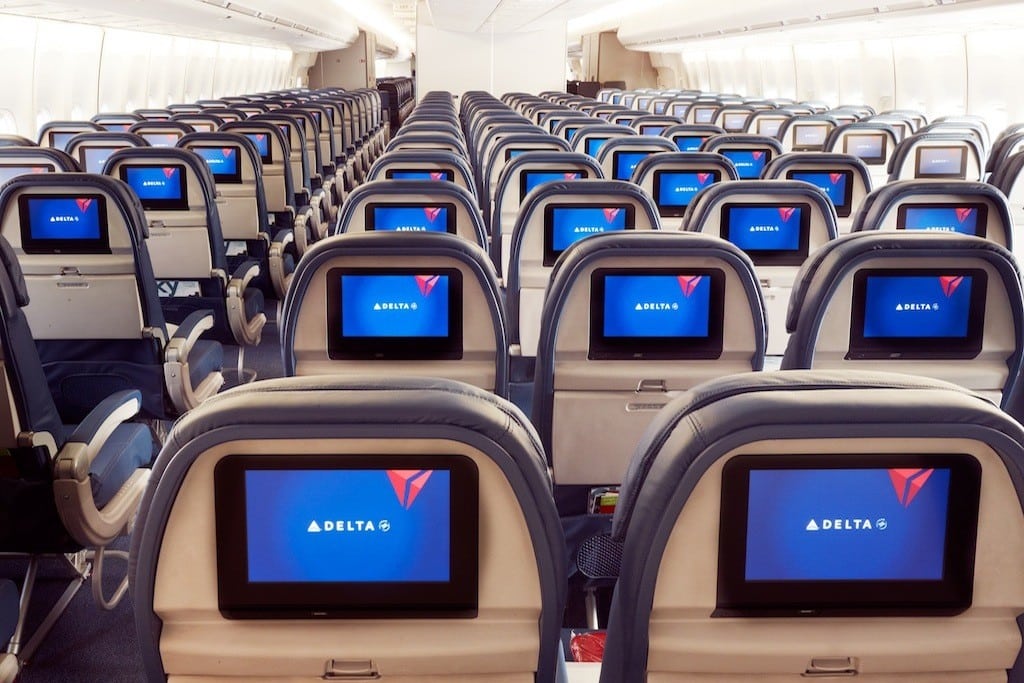 The seat-back screens on a Delta Air Lines flight.