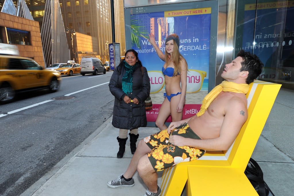 A heated bus stop is part of Greater Fort Lauderdale's ad campaign planned to coincide with the Super Bowl in New York City.