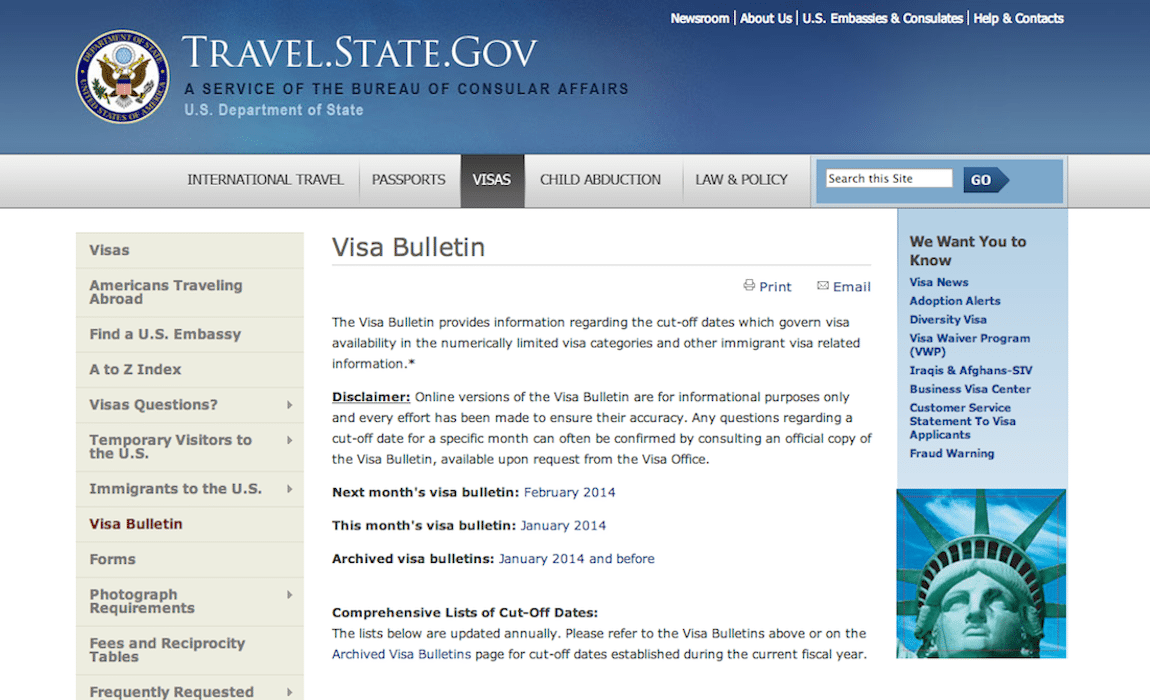travel state gov visa bulletin