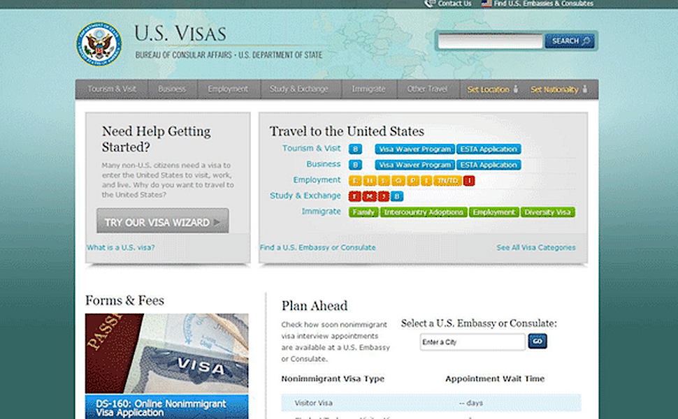 government website travel to usa