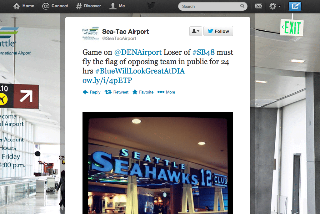 This tweet resulted in the losing airport agreeing to fly their rival's flag for 24 hours. 