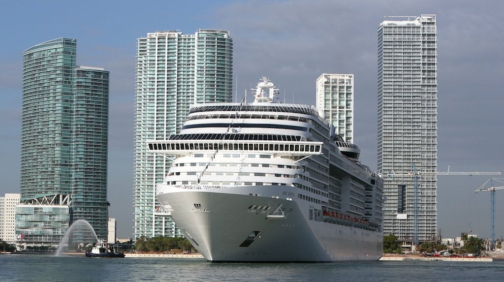 The MSC Divina arrives in her new home port of Miami on Tuesday, Nov. 19, 2013. 