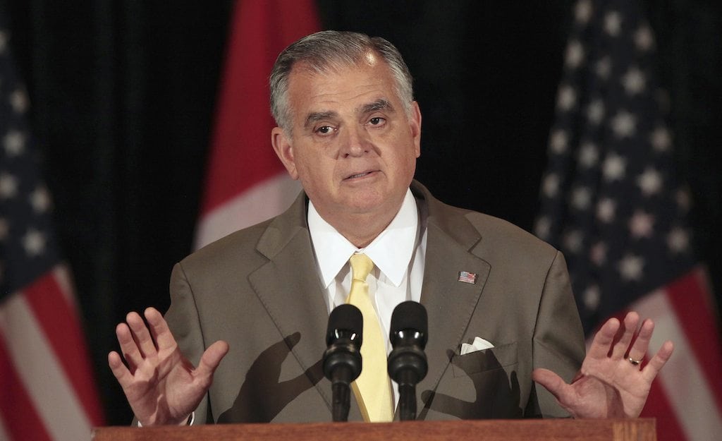 U.S. Secretary of Transportation Ray LaHood talks about an agreement to build a new public bridge between Detroit, Michigan and Windsor, Canada during a news conference in Windsor Canada in this file photo taken June 15, 2012. 