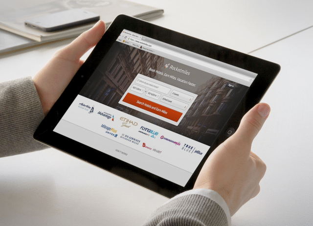 Rocketmiles' website seen on an iPad. 
