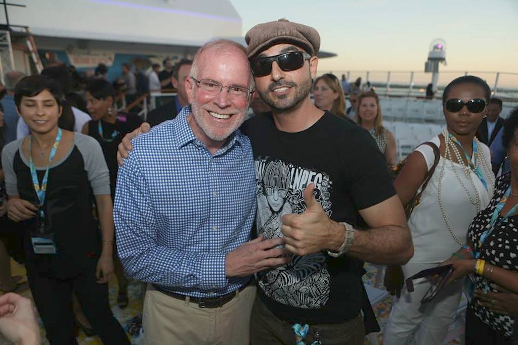 Norwegian Cruise Line CEO Kevin Sheehan (left) on the Norwegian Getaway after its christening February 7 in Miami.