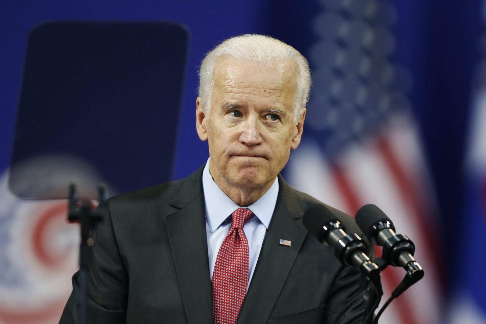 U.S. Vice President Joe Biden reacts as he delivers his speech at Yonsei University in Seoul. 