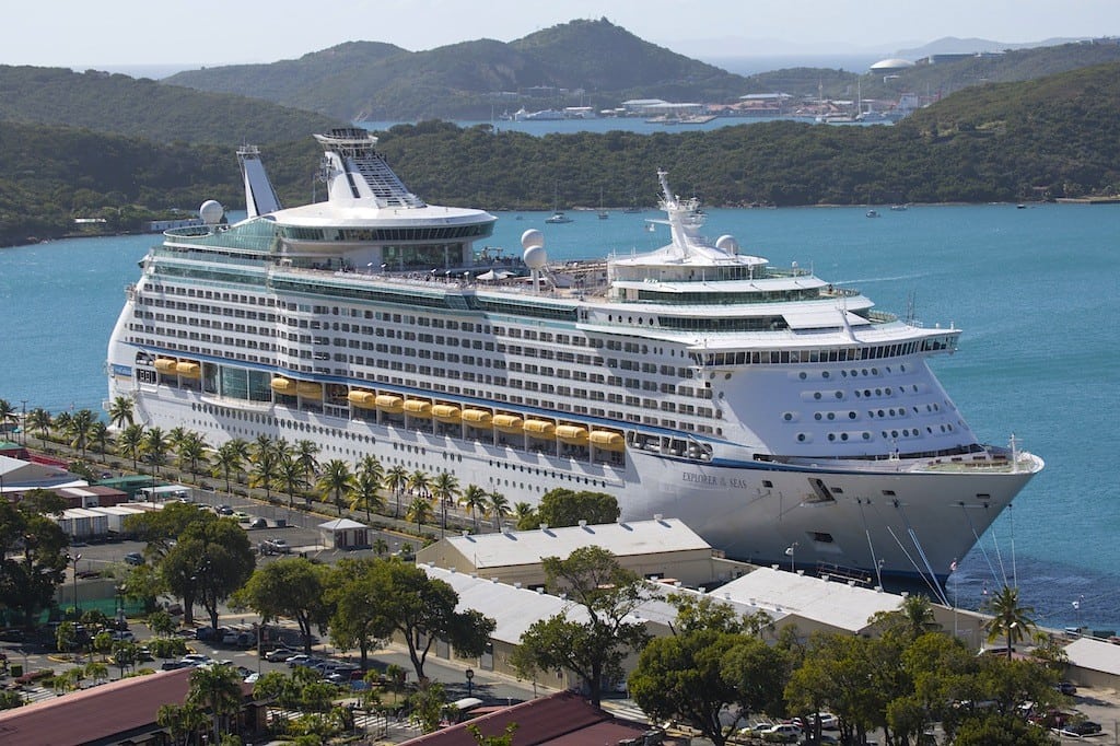 The Royal Caribbean International's Explorer of the Seas is docked at Charlotte Amalie Harbor in St. Thomas, U. S. Virgin Islands, Sunday, Jan. 26, 2014. 