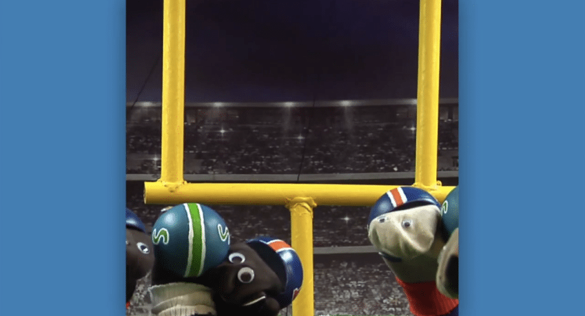 Priceline's sock-puppet players re-inact a pivotal scene from the Super Bowl. 