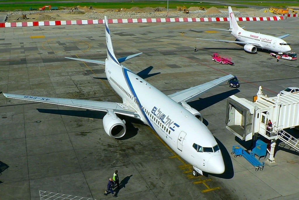 An El Al jet sits at Warsaw Airport. 