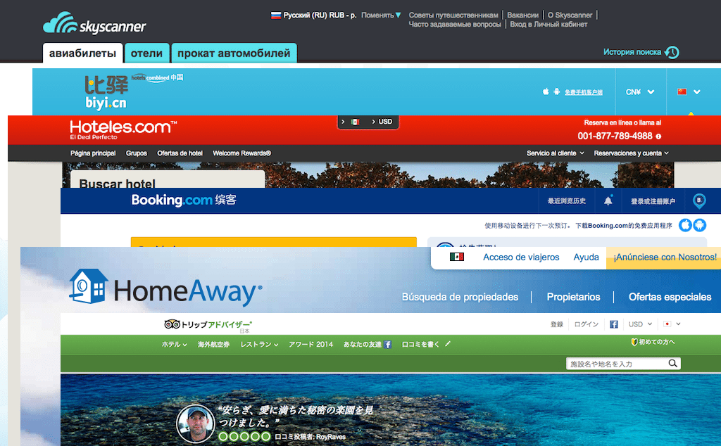 The world's leading travel booking sites utilize very disparate website strategies for global conquest.