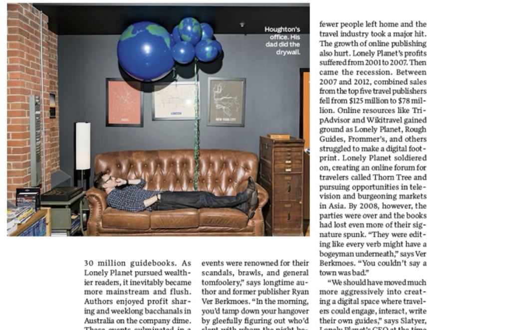 A portion of a page from the profile of Lonely Planet boss Daniel Houghton in Outside magazine. 