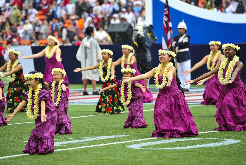 Traditional Hawaiian dancers perform during the 2014 Pro Bowl game at Aloha Stadium.