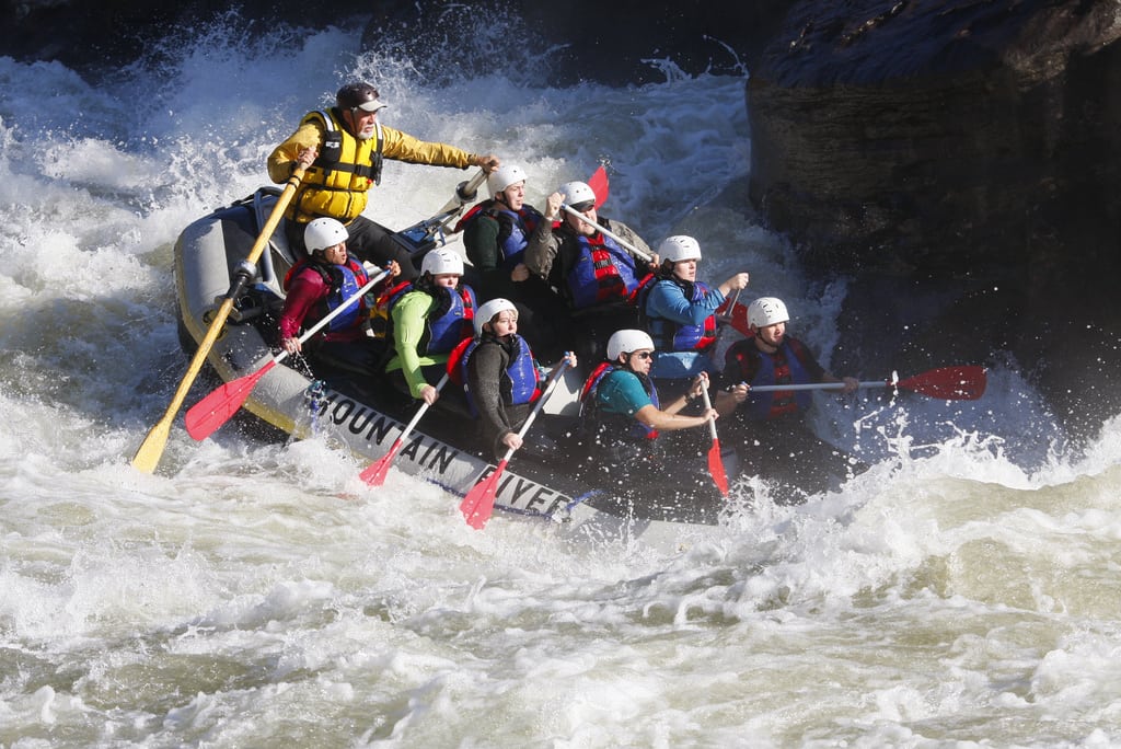 A tour group goes whitewater rafting in the Upper Gauley River in West Virginia.