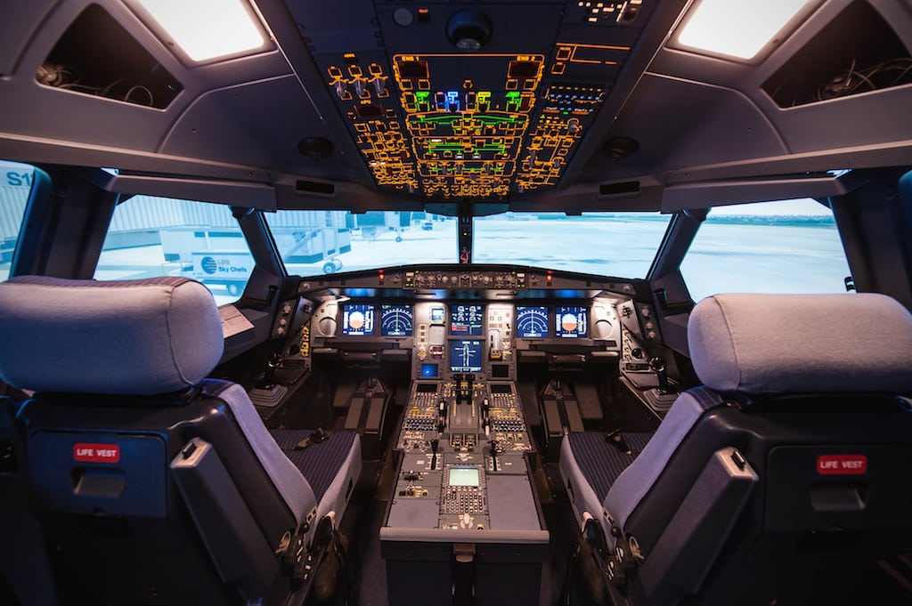 Hawaiian Airlines trains its own pilots and pilots from other airlines in its A330 flight simulator at its Honolulu headquarters.