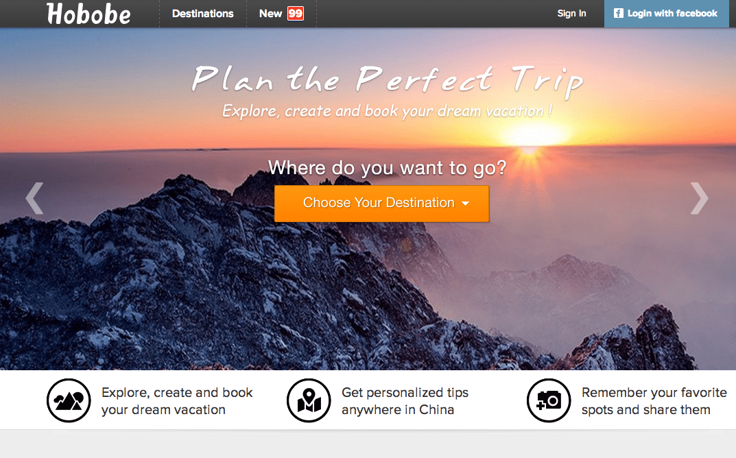 Hobobe is a website for researching, finding and booking travel experiences in China.