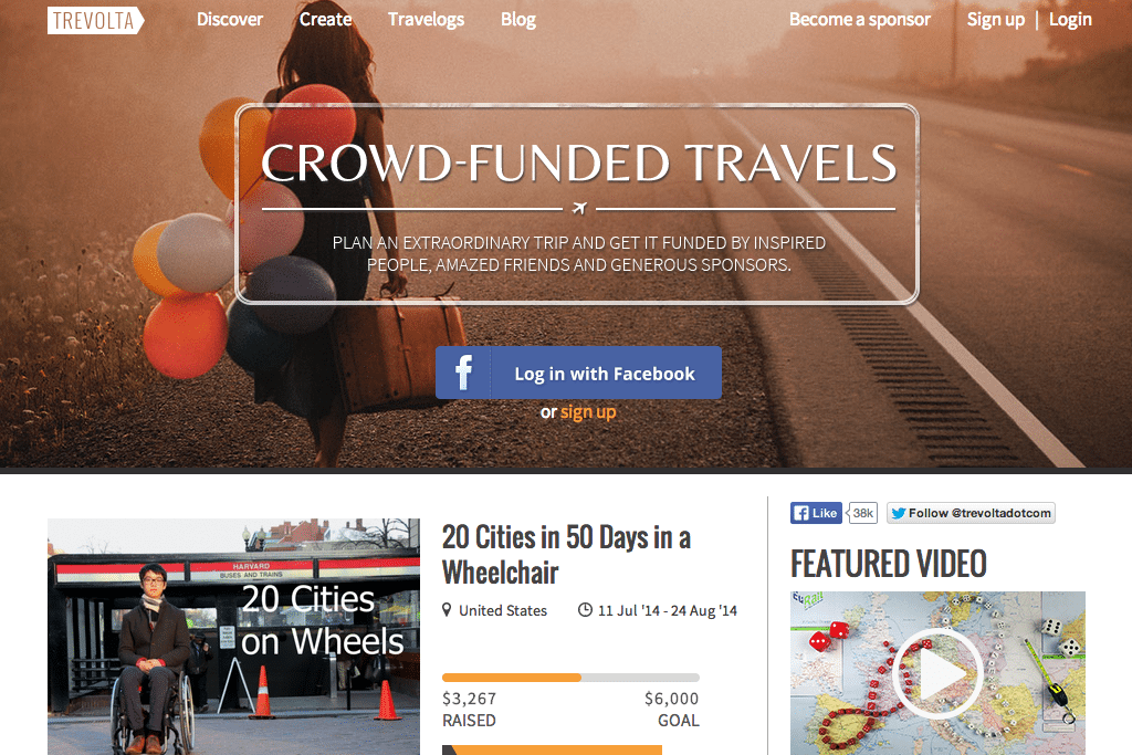 Trevolta helps travelers raise funds for their trips through crowd-funding and sponsorships. 