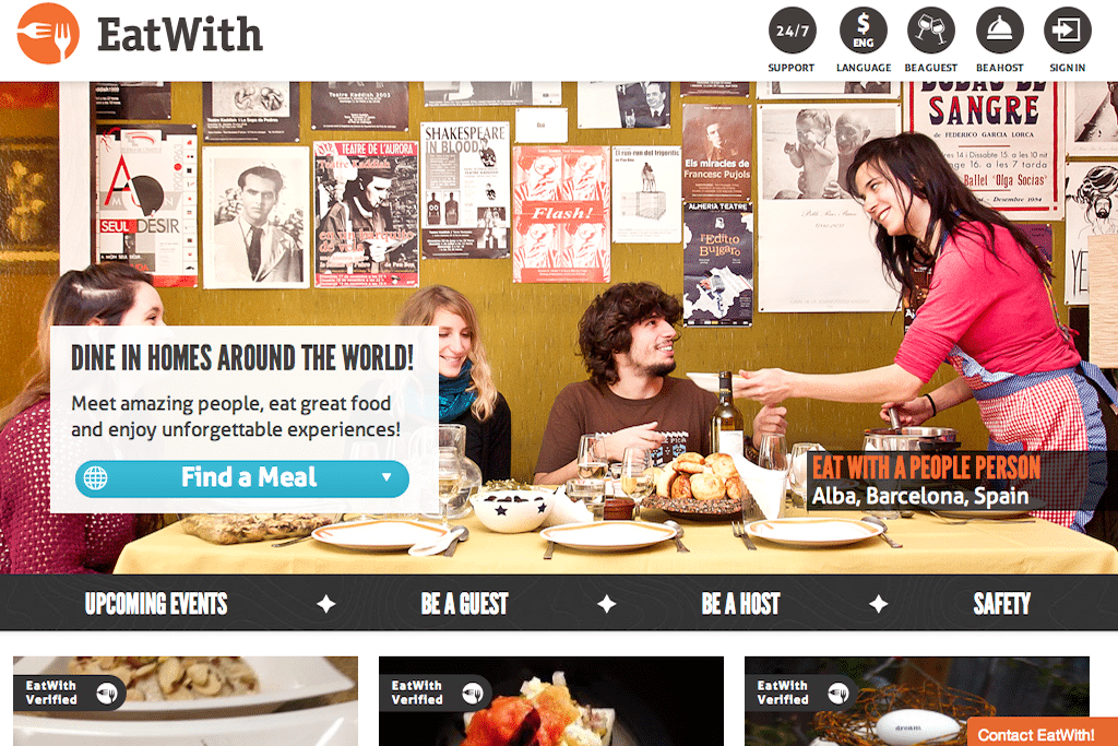 EatWith is a community marketplace offering authentic dining experiences in people's homes around the world.
