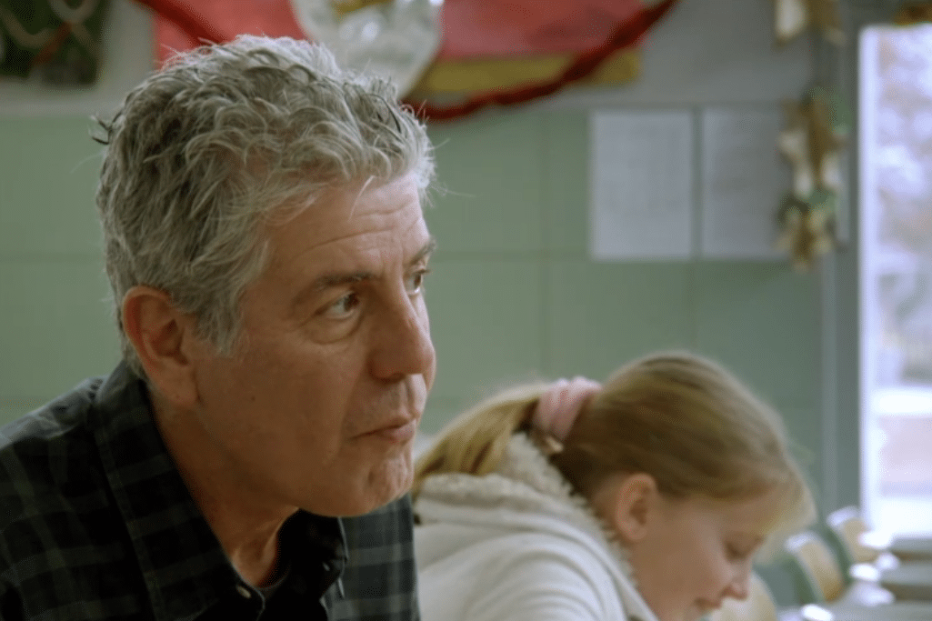Anthony Bourdain eats lunch with second-graders in Daniel Boulud's former elementary school. 