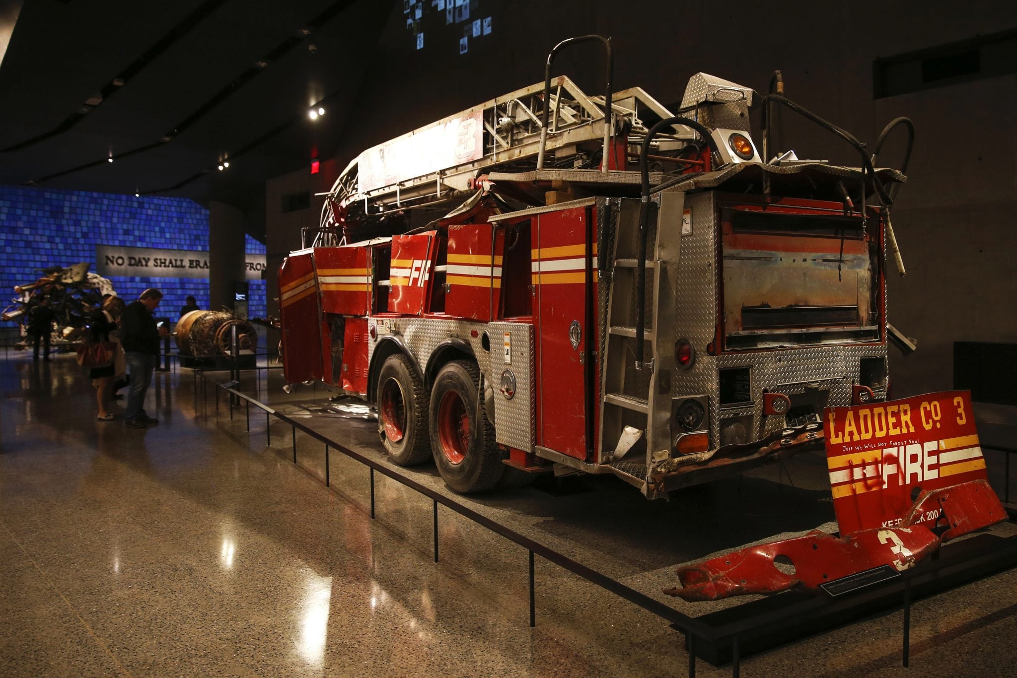 A FDNY fire truck from Ladder Co. 3 is seen inside the National September 11 Memorial & Museum during a press preview in New York May 14, 2014.